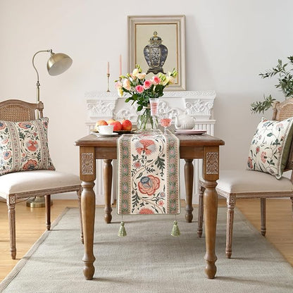 ISAENNE Designer Vintage Linen Table Runner 71 Inches Long,Elegant Floral Pattern Wrinkle Resistant Table Runners for Dining Tables,Thanksgiving,Kitchen Tables,Christmas,12"*71"-Daffy B