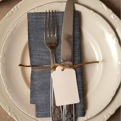 Urban Villa Dinner Napkins Black White Chambray Cloth Napkins (Set of 12) Oversized 20x20 Inches100% Cotton Slub Premium Quality Soft Durable Mitered Corners Reusable Washable Everyday Use Napkins