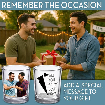 Groomsmen Custom Shot Glass 2.5oz, Picture Wedding Party Gift, Personalized Best Man or Officiant Glass, Custom Printed Photo Groomsman, Bachelor Party