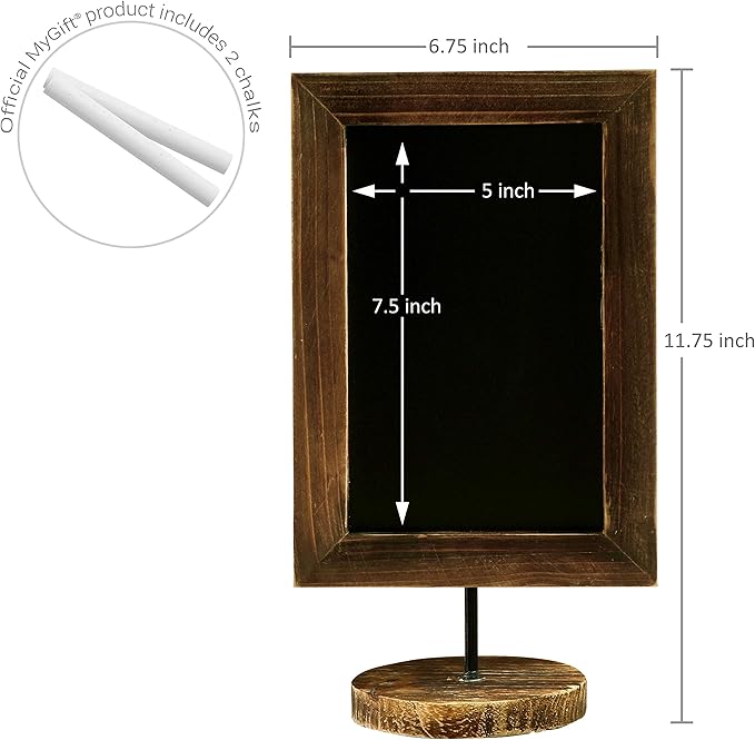 MyGift Set of 3 Tabletop Chalkboard Sign with Burnt Wood Frame and Round Base, Decorative Wedding Table Place Card Signage, Rustic Small Kitchen Countertop Memo Board