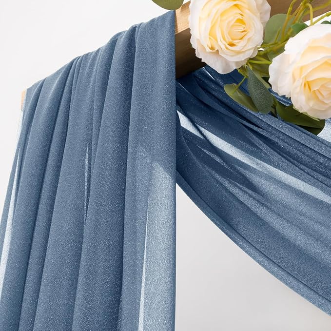 MLMC Dusty Blue Wedding Arch Draping Fabric 2 Panels 29" x 20 FT Extra Long Gauze Drapes Sheer Backdrop Curtains 6.6 Yards Outdoor Drapery Panels for Wedding Bridal Shower Party Ceiling Decoration