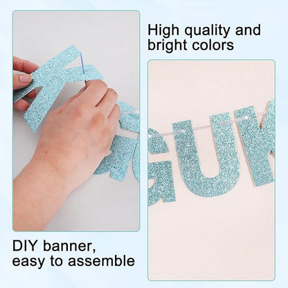 BEISHIDA 116 PCS Glitter Baby Blue DIY Letter Banner Kit Make Your Own Banner，Including 111 Letters and Numbers 3 Rope and 2 Threading Device,Customized for Birthday Graduation Wedding Party Decor