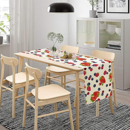 Strawberry Table Runner Spring Summer Fruit Wild Berry Forest Garden Dinner Runner for Farmhouse Party Holiday Home Kitchen Dining Table Decor 13x36