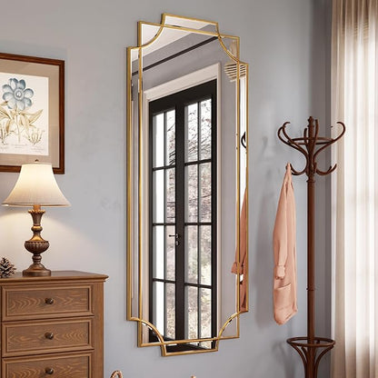 Kelly Miller Large Gold Full Length Mirror for Wall, 60"x30" Full Body Mirror Beveled Scalloped Modern Elegant Home Decor for Bedroom Living Room Bathroom Dressing Room Entryway Hallway