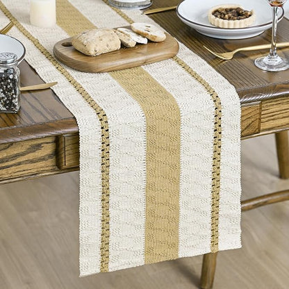 Artoid Mode Burlap Brown Farmhouse Woven Rustic Table Runner, Seasonal Holiday Hollow Kitchen Dining Table Decoration for Home Party Decor 12x60 Inch