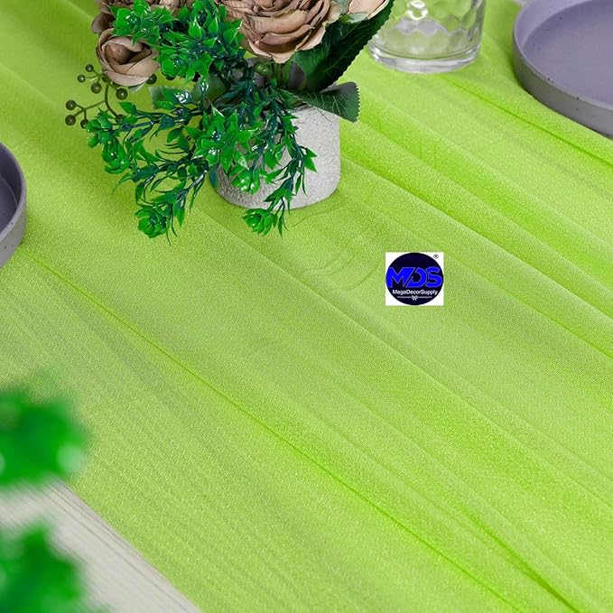 MDS Halloween Chiffon Table Runner - 15 Pack, 29 x 170 Inches, 14ft Each - Sheer Spooky Table Runners for Haunted House Parties, Trick-or-Treat Tables, Witchy Décor, Wedding & Events - Parrot Green