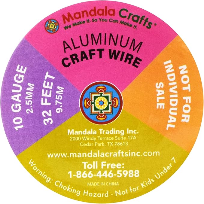 Mandala Crafts 10 Gauge Anodized Aluminum Craft Wire for Jewelry Making - 120 FT Colored Flexible Silver Black Wire - Bendable for Bonsai Armature Crafting Sculpting