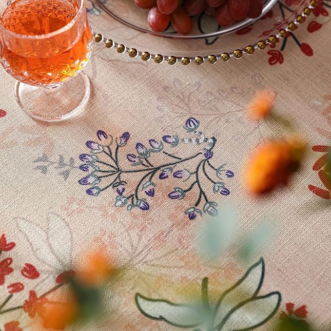 patdrea Designer French Linen Rectangular Table Cloth,Vintage Red Floral Fall Tablecloth,Breathable Dacorative Cover for Kitchen Dining,Tea Party,Christmas,Thanksgiving,Holiday,55"x87"-Newmari