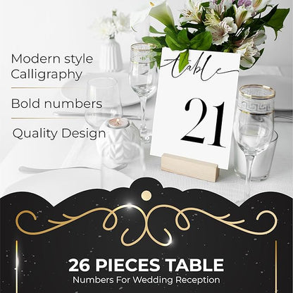 26 Pieces Table Numbers for Wedding Reception, Table Number 1-25 with Head Table Card, Double Sided Contemporary Table Number Design, 4x6" Wedding Table Numbers, Matte Lamination Table Number Cards