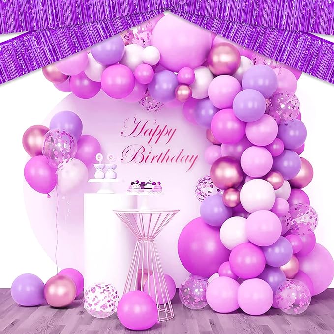 4 Pack 10 Feet Purple Foil Fringe Garland Metallic Tinsel Streamers Banner Wall Hanging Curtain Backdrop for Parade Floats, Wedding, Graduate, Mother's Day, Birthday Party Decoration