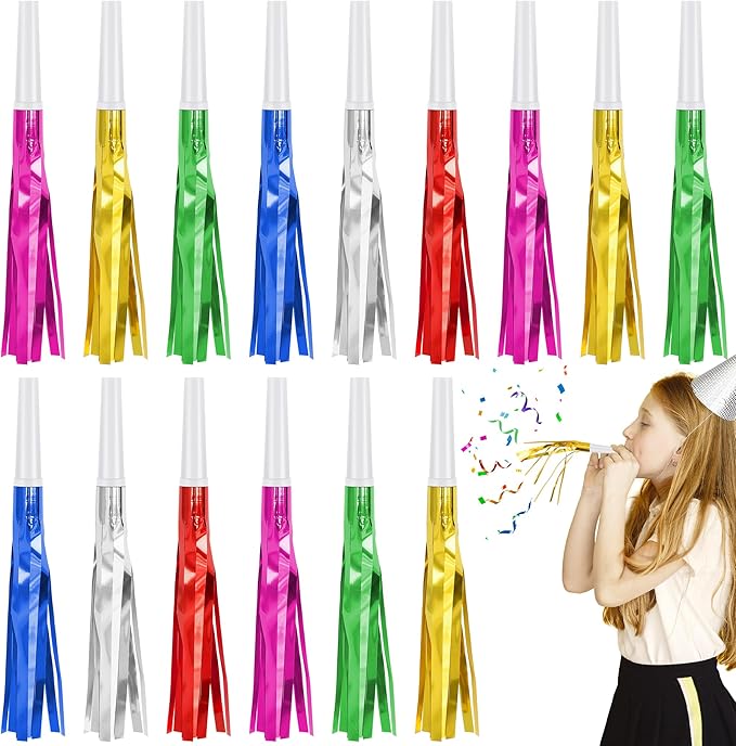 24 Pcs Glitter Noise Makers Metallic Fringed Party Blower for Adults Birthday Graduation New Years Party Favors Supplies (Colorful)