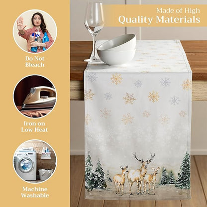 Maison d' Hermine Table Runner 100% Cotton Double Layer Table Runners 108 inches Long for Thanksgiving Christmas Decorations Home Kitchen Dining Party Wedding (Deer in The Woods, 14.5" x 108")