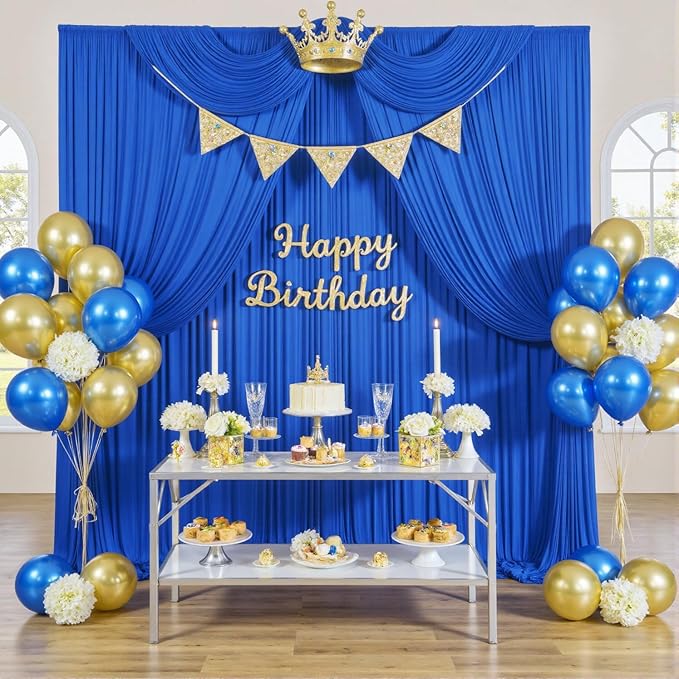 50ftx12ft Wrinkle Free Royal Blue Backdrop Curtain, 10 Panels 12FT Height Royal Blue Wedding Backdrop Drapes, Silky Polyester Back Drop Cloth for Birthday Photography Background Party Backdrop Draping