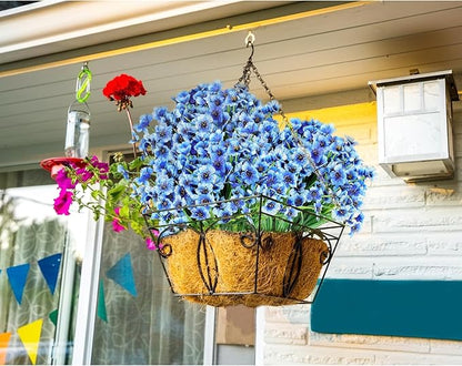 AmyHomie 20 Bundles Artificial Flowers for Outdoor UV Resistant Faux Flowers No Fade Fake Plastic Plants Garden Porch Window Box Decorating(Blue)
