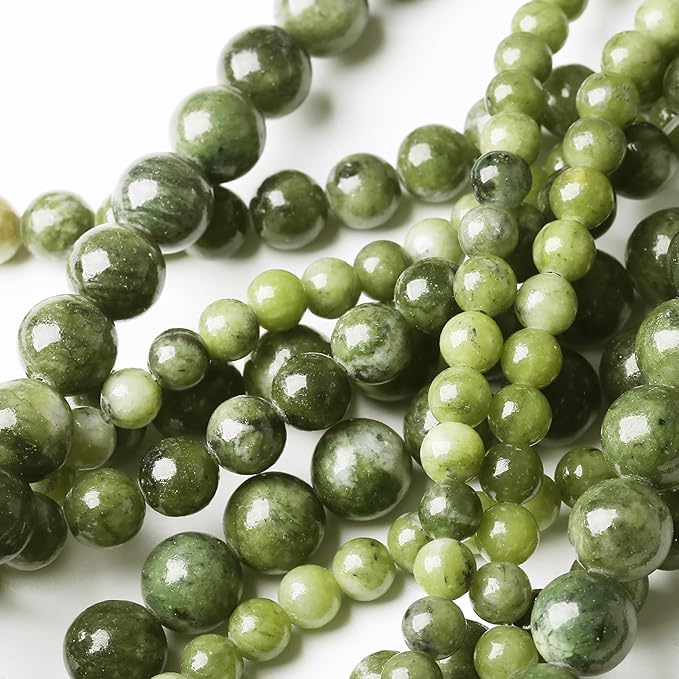 Matcha Green Jade Stone Beads Gemstone Round Crystal Energy Jade Beads Stone Beads for Jewelry Making DIY Bracelet Necklace Jewelry Making 1 Strand 15.5inch 60PCS 6MM