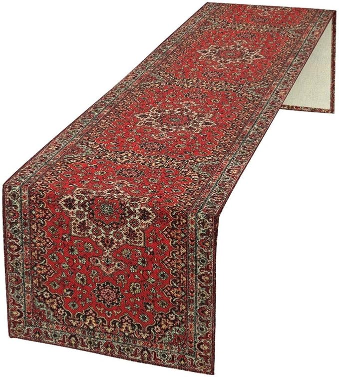 Vintage Boho Red Table Runner,Elegant Mid Century for Home Farmhouse Kitchen Table Dining Coffee Room Garden Party Wedding Decor 13x60in