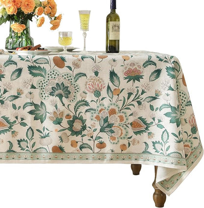 patdrea Designer Green Extra Long Rectangle Table Cloth,Italian Floral Country Linen Breathable Tablecloth,Decor Cover for Kitchen Dining,Christmas,Tea Party,Thanksgiving,63"x110"-Tree Life