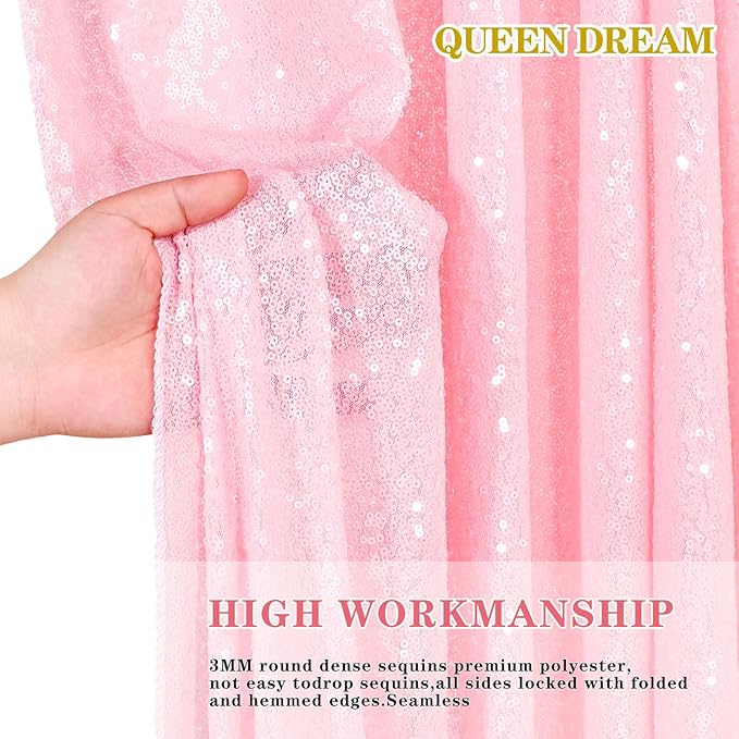 QueenDream Sparkly Sequin Tablecloth - Pink Table Cloth 50x80 Inches Rectangle Table Overlay Fabric for Birthday Parties Baby Shower Decoration