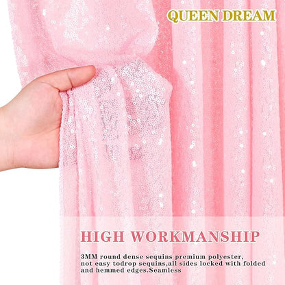 QueenDream Sparkly Sequin Tablecloth - Pink Table Cloth 50x80 Inches Rectangle Table Overlay Fabric for Birthday Parties Baby Shower Decoration