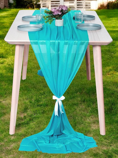 MDS Halloween Chiffon Table Runner - 5 Pack, 29 x 170 Inches, 14ft Each - Sheer Spooky Table Runners for Haunted House Parties, Trick-or-Treat Tables, Witchy Décor, Wedding & Events - Peacock Blue