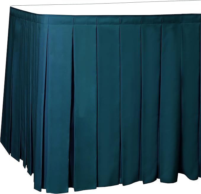 Ultimate Textile Pleat Polyester Fabric Table Skirt - Machine Washable Flame Resistant with Clips for Events, Weddings & Trade Shows, Cut & Sewn in Paterson, NJ - Lagoon, 7' Box Pleat