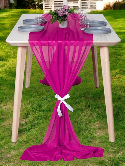 MDS Halloween Chiffon Table Runner - 15 Pack, 29 x 120 Inches, 10ft Each - Sheer Spooky Table Runners for Haunted House Parties, Trick-or-Treat Tables, Witchy Décor, Wedding & Events - Magenta