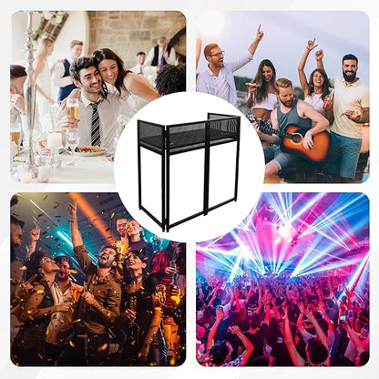 Portable DJ Booth 40" x 20", DJ Facade Table with Black/White Light Scrims, Foldable DJ Stand for Laptop and Controller,with Carry Bag, Cable Hole, Perfect for Bars, Clubs, Party, Private Events