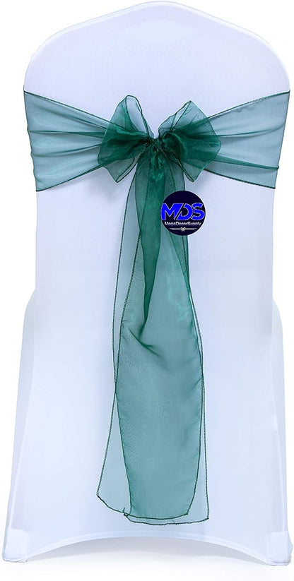 MDS Pack of 250 PCS Organza Chair Sashes Wider Dining Chair Bows Ribbon Tie Back for Wedding Party Birthday Bridal Shower Reception Event Banquet Home Chair Cover Decoration - Hunter Green