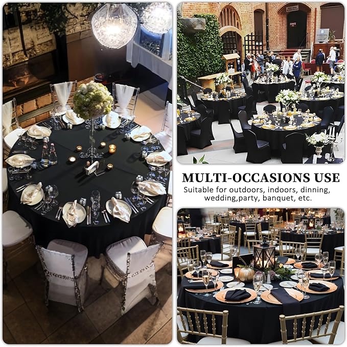 8 Pack Black Round Tablecloth 120 Inch Black Table Cloth Stain and Wrinkle Resistant Reusable and Washable Polyester Fabric Table Covers for Buffet Wedding Party and Banquet