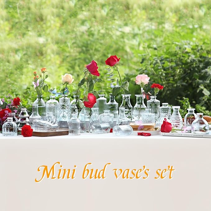 Glass Bud Vases in Bulk Set of 30 Pcs,Small Glass Vases for Flowers as Wedding Centerpieces for Tables,Clear Flower Vases Suitble for Wedding Decorations,Christmas Home Decor (Clear, 30 pcs)
