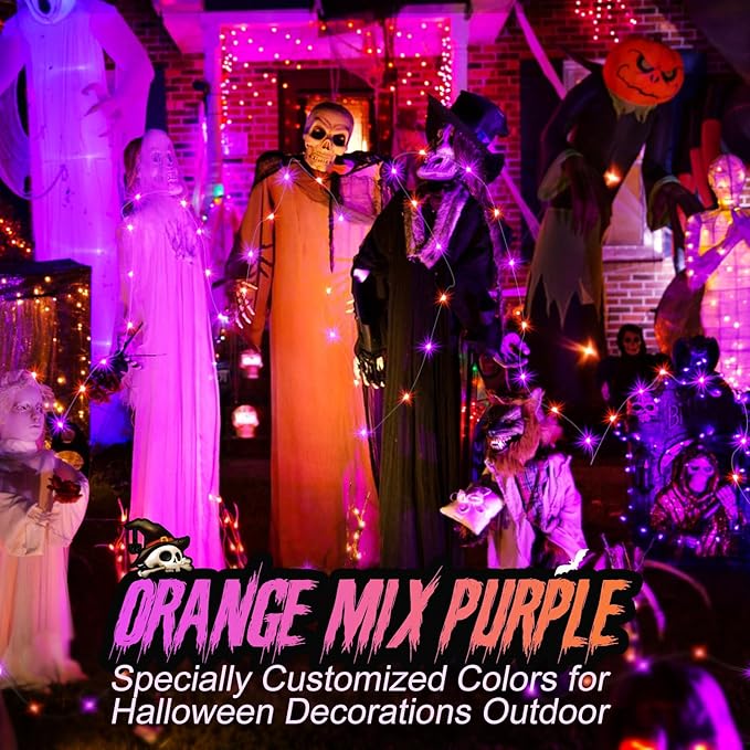 ZGWJ 12 Pack Fairy Lights Battery Operated, 7ft 20 Mini LED Fairy String Lights Silver Wire 3 Modes for DIY, Parties, Wedding, Bedroom, Halloween Christmas Decoration Orange& Purple
