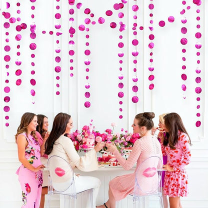 Hot Pink Party Decorations Circle Dots Garland Metallic Rose Pink Hanging Paper Polka Dots Streamer for Bachelorette Birthday Engagement Wedding Bridal Shower Anniversary Baby Shower Party Supplies