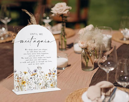 Memorial Table Sign for Wedding, Boho Floral Until We Meet Again Sign, Wedding Signage with Stand, Bridal Shower Table Centerpieces, Supplies for Engagement Reception and Event Party, 38