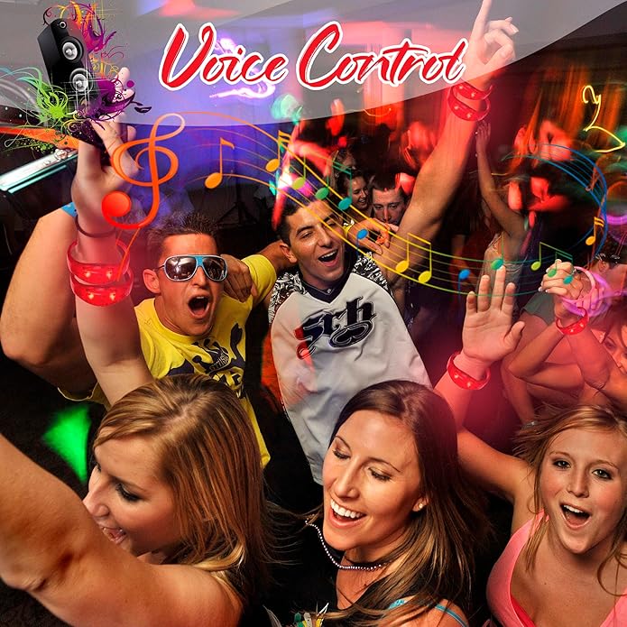 100 Pcs LED Bracelets Sound Activated with Flashing LED Strobe Music Control Light Up Bracelets for Rave, Game Prizes, Birthday Party Favor,Valentine's Day gift