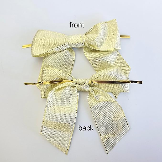 36pcs 4-1/2" Metallic Gold Glitter Ribbon Bows with Twist Ties for Gift Wrapping Packing Christmas Big Bows for Holiday Decoration (Gold)