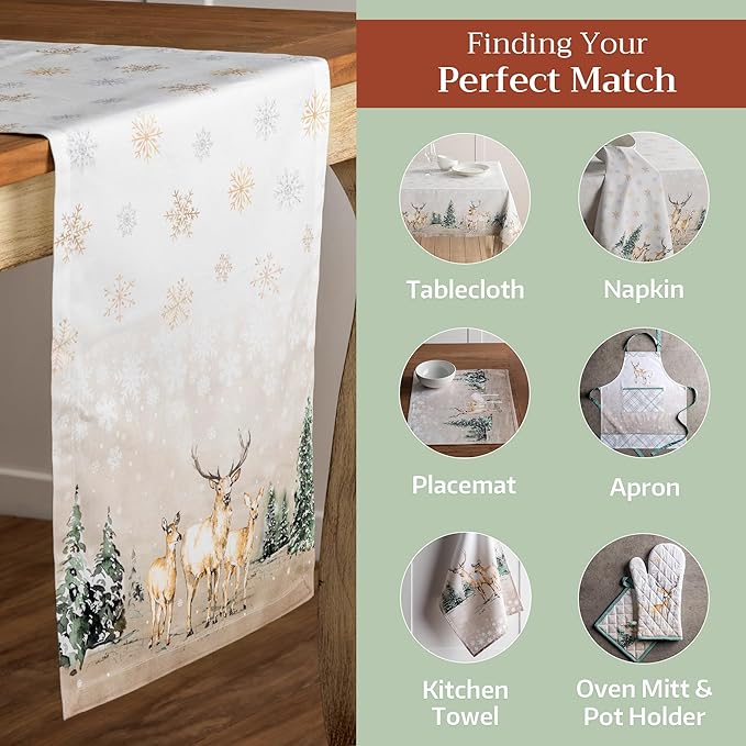 Maison d' Hermine Table Runner 100% Cotton Double Layer Table Runners 108 inches Long for Thanksgiving Christmas Decorations Home Kitchen Dining Party Wedding (Deer in The Woods, 14.5" x 108")