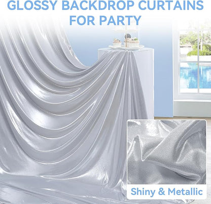 gogoparti 10x10FT Silver Sequin Backdrop Curtain - 2 Panels of 5x10FT Wrinkle-Free Glitter Drapes for Photography, Birthdays, Weddings & Graduations