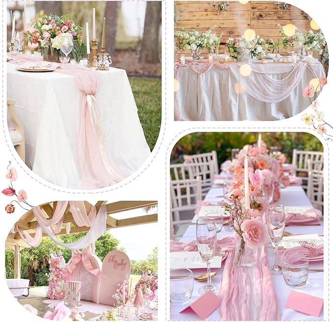 Sioloc 5 Pack Light Pink Cheesecloth Table Runner Fall Autumn Decor for Home 10ft Table Cloth for Tea Wedding Birthday Party Baby Bridal Shower Halloween Thanksgiving