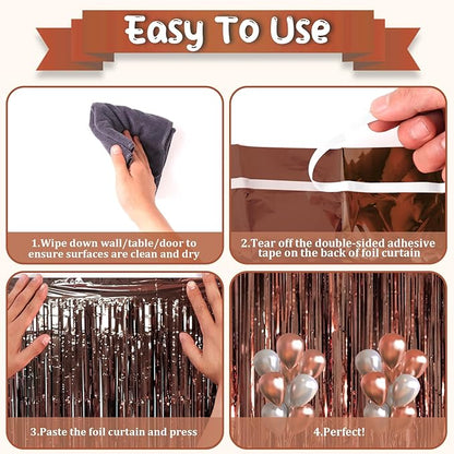 2 Pack Brown Foil Fringe Backdrop Curtains, Tinsel Streamers Party Decorations, Fringe Backdrop, Door Shimmer for Thanksgiving Day or Birthday Party