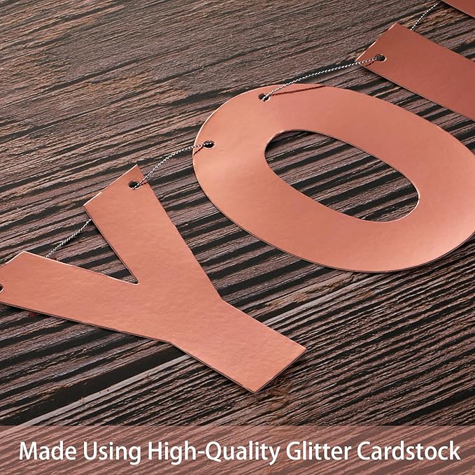 TaoBary 112 Pcs DIY Letter Kit Glitter Customizable Banner Letters Include 107 Letters and Numbers 3 Rope and 2 Needles for Birthday Halloween Christmas Wedding Valentine Party Decor(Bright Rose Gold)