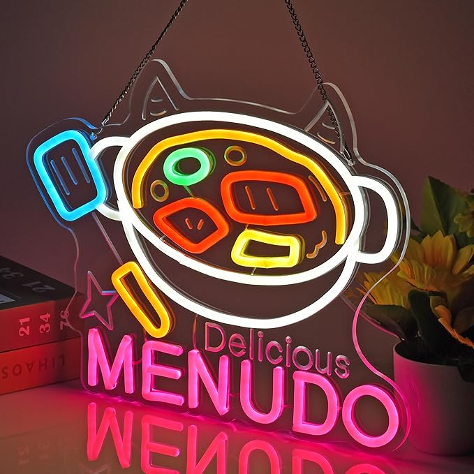 CNBEYOUNG Menudo Neon Sign, Neon Lights Hanging Wall Art Decoration for Mexican Restaurant Shop Bar Cafe Kitchen Party Home Decor, USB Powered Ultra Bright Dimmable,15.43x 12.2inches