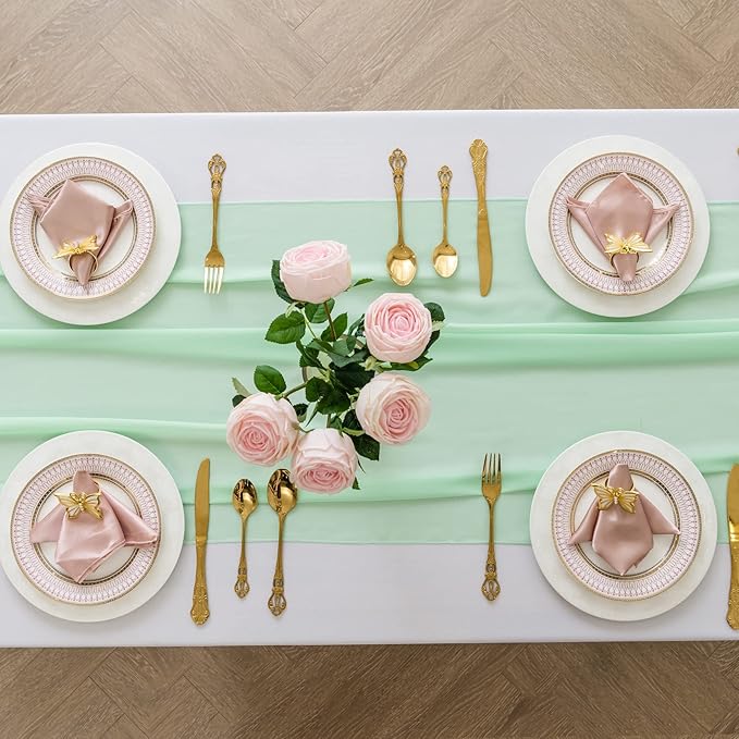 6Pack 9ft Chiffon Table Runner 14x108 Inch Sheer Romantic Table Runner for Wedding Birthday Party Bridal Shower Outdoor Decoration-Mint