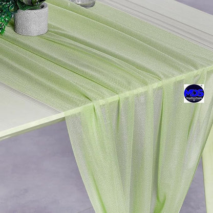 MDS Halloween Chiffon Table Runner - 15 Pack, 29 x 170 Inches, 14ft Each - Sheer Spooky Table Runners for Haunted House Parties, Trick-or-Treat Tables, Witchy Décor, Wedding & Events - Sage Green