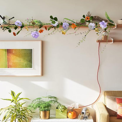 2PCS Artificial Daisy Garland, 6FT Faux Flower Hanging Vine, Purple Flowers Ivy, Spring Garland with Eucalyptus Boston Fern Vine for Sign Board Party Home Decor