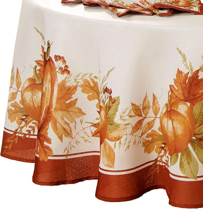 Elrene Home Fashions Autumn Pumpkin Grove Wrinkle Resistant Tablecloth, 70" Round, Multi Color