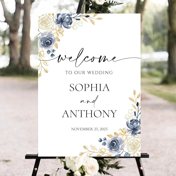 Personalized Wedding Welcome Sign, Welcome To Our Wedding, 18 inches x 12 inches, Plastic, Vintage Style, Pole Mount, Indoor/Outdoor Use