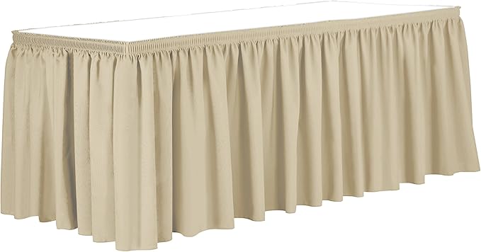 Ultimate Textile Pleat Polyester Fabric Table Skirt - Machine Washable Flame Resistant with Clips for Events, Weddings & Trade Shows, Cut & Sewn in Paterson, NJ - Tan, 21' Shirred Pleat
