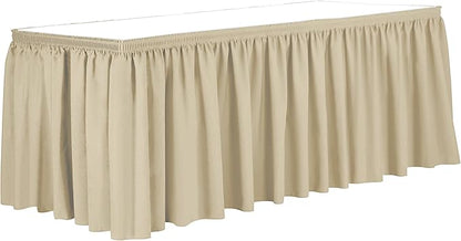 Ultimate Textile Pleat Polyester Fabric Table Skirt - Machine Washable Flame Resistant with Clips for Events, Weddings & Trade Shows, Cut & Sewn in Paterson, NJ - Tan, 21' Shirred Pleat