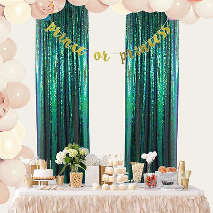 ShinyBeauty Sequin Backdrop Set of 4, 2FTx8FT Photo Backdrop Sequin Curtains Shimmer Wall Backdrop Photograph Backgrounds Sparkle Backdrop Curtains (Iridescent Green and Gold)