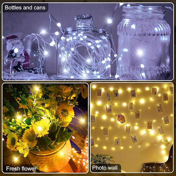Aogist 12 Pack Fairy Lights 3 Modes 7ft 20 LED Waterproof,Battery Operated Silver Wire Firefly Starry Moon Mini String Lights for Mason Jars Christmas DIY Crafts Party Bedroom,Cool White&Warm White